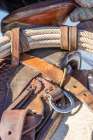 USA- Wyoming. Hideout Horse Ranch- saddle detail. Art Print
